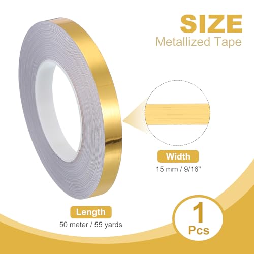 Gemetalliseerde Polyester Film Tape, 15mm x 50m, Metallic Decor Tape, Geborsteld Goud Kleefband, Spiegeltape voor detaillering, Accent Wall, Graphic Art, Boat, Trim Walls