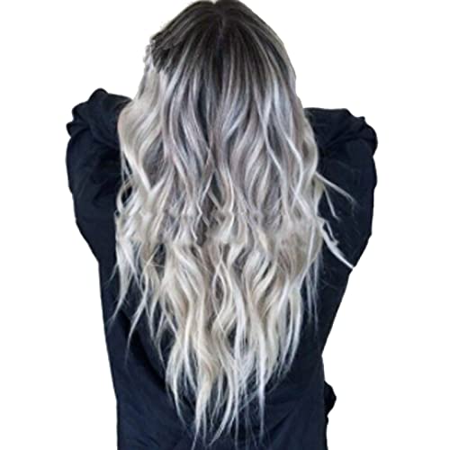 Vrouwen golven pruiken 70cm lange golven synthetisch Pruiken zwart grijs kleurverloop Lijmloze hittebestendig Krullige pruiken voor elke dag Party Cosplay