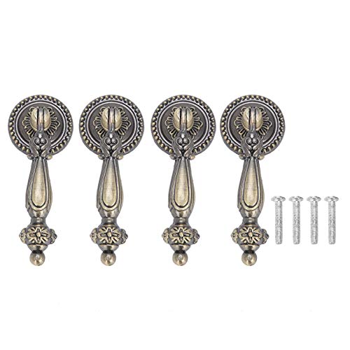 Deurkruk 4 Stuk bronzen handgrepen Vintage Pulls Handles Antieke decoratieve handgrepen Enkel gat trekken met bevestiging Schroeven Meubels Pulls