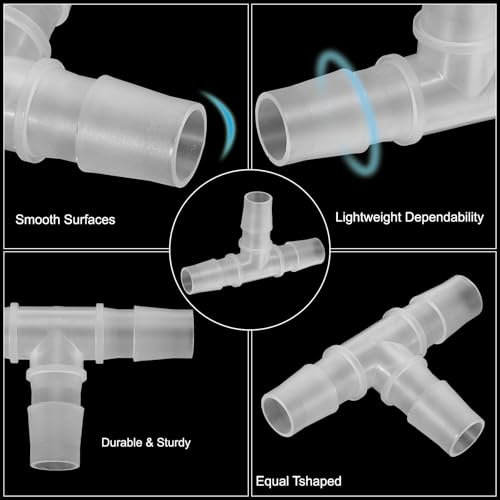 5/8" Plastic Tee Slang Barb Fitting, 10Stuks Gelijke T-vormige 3-Way Joint Splicer Mender Adapter Unie Intersectie Barbed Draad Split voor lucht water brandstof gas vloeistof pijp, Transparant 3
