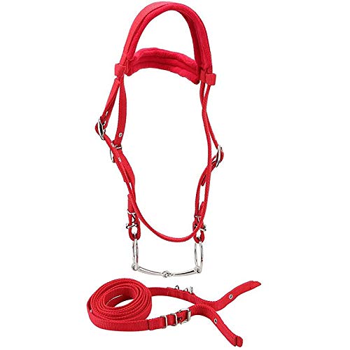 Horse Snaffle Bridle met Rein Rood verstelbaar Horse Dumbbell Harnas Horse Bridle Horse Bit met zachte Kussen voor Paard (L, Rood)