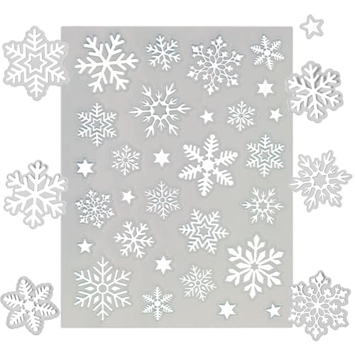 5 Vellen Kerstmis Stickers, Sneeuwvlokken, Glitters Sterren, Wit, Kerstmis Decoratie, Glitter Stickers voor Gift, Scrapbooking, Kaarten, Groetkaarten, Enveloppen, Pakketten (White)