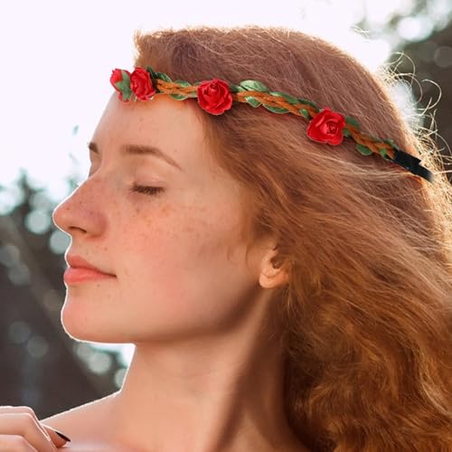 8Pcs Rose Paper Flower Headband, Hairband Floral Crown Garland Bloemen Huwelijk Headwear met elastische ribbon handgemaakte haaraccessoires 4