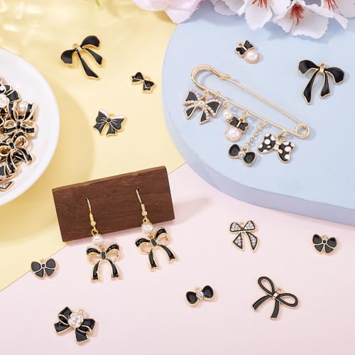 Bowknot Enamel Hangers Zwart/Roze Enamel Legering Bow Dangle Bedels met Rhinestone Bowknot Hangers voor DIY Ketting oorbellen sieraden maken