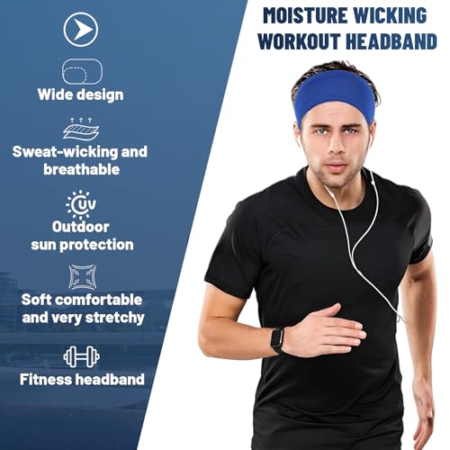 Pack of 5 Sports Headbands for Men Women / Women / Men / Women / Sweatbands / Headband / Headband / Headband / Black for Workout, Football, Jogging, Running, Cycling, Yoga 3