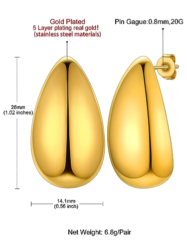 Chunky Dupes Gold Hoop oorbellen 26mm/30mm/40mm grote waterdruppels roestvrij staal / koper druppel oorbellen goud zilver zwart hypoallergeen voor vrouwen vrouwen meisjes 5
