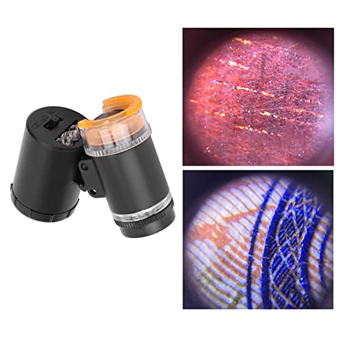 Mini 60X LED Microscoop Pocket Microscoop Vergrootglas Microscoop, Hand Vergrootglas Mini Pocket Microscoop Vergrootglas UV-valutadetector Juwelier Loupe met LED-licht(zwart)