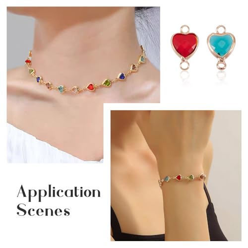 12 st Heart Rhinestone Charms Assorted Color Glass Link Charms Sweetheart Connectors met dubbele lusjes voor sieraden Craft ketting armband DIY vrouwen oorring accessoire decoratie, metaal 3