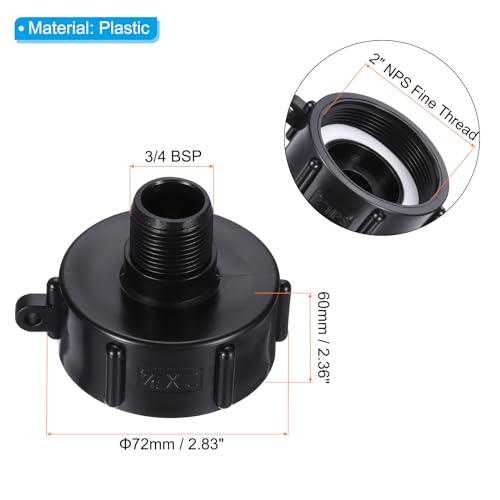 IBC Tote Adapter 2" NPS Fine Wire to 3/4" Man, 275-330 Gallon Water Tank Drain Adapter Garden Waterslang Connector, zwart