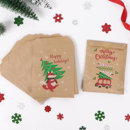 24 stuks kerstzakjes, adventskalender, Kerstmis om te vullen, cadeauzakjes, kraftpapier, stickers, etikken, Kerstmis, gastgeschenken voor snoep, geschenken (kleurrijk) 3