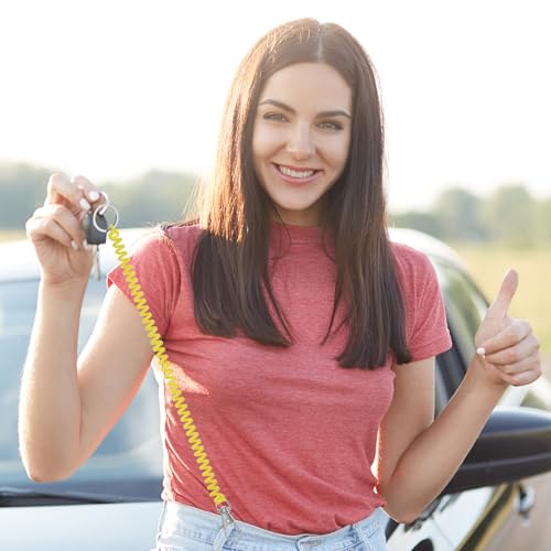 Intrekbare Spring Spool Key Chain 5 stukken Anti-Loss Sleutelhanger houder koord met metalen lobster sluiting sleutelhanger 17 cm voor sleutels, portemonnee, geel, geel, 12 cm 5