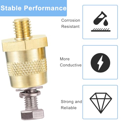 2 stuks M8 Batterij Terminal Adapter Auto Batterij Pole Connector Messing Tone M8 Side of Top Post Threaded Terminal Opladen Post Extender Conversie, voor Auto Truck Yacht 4