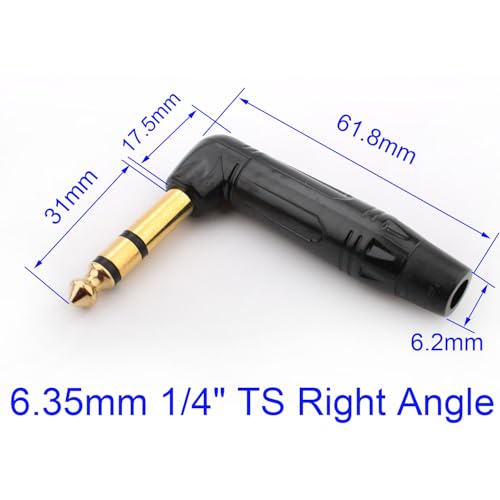 1/4" Audiopluggen 6.35mm Plug TRS Man 1/4" Solder Type 90 Degree Straight Angle Stereo Plug voor DJ Mixer Speaker Kabels Gitaar Kabels Phono Patch Kabelmicrofoonkabels (2pack)