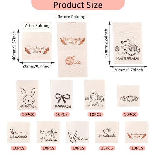 90 Stuks Katen Etikken Tags Handgemaakt Rechtshoek Naaien Doek Labels Craft Klepingstuk Tags Met Woord Patronen Voor Diy Breien Kleding Decoratie 3