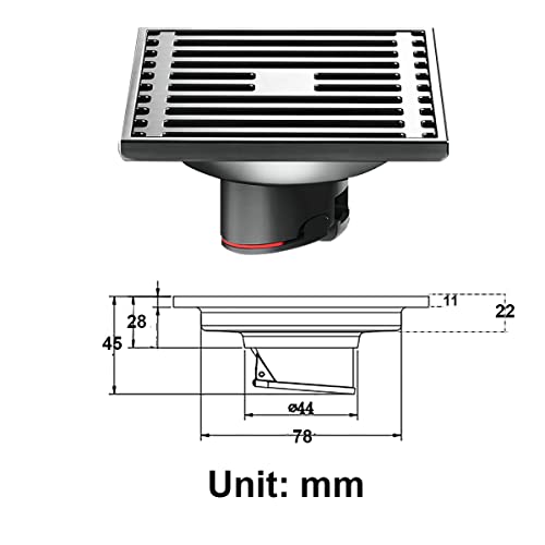 Vierkante afvoerhoes Roestvrij staal Straight Floor Drain Odor Inhibiting voor douche kamer Vierkant 100mm zwart