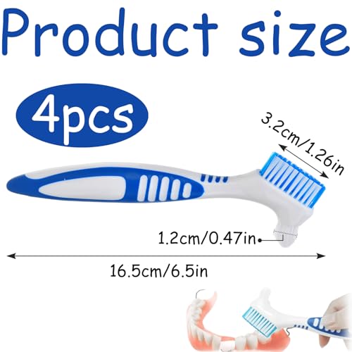 Prothese Tandenborstel, 4 stuks, Draagbare Kunstgebit Reiniging Penselen, Dubbelzijdige Kunstgebit Reiniging Brush, Tandenborstel voor Brackets, Meerlaags Tandenborstel voor Prosthesis Zorg (4