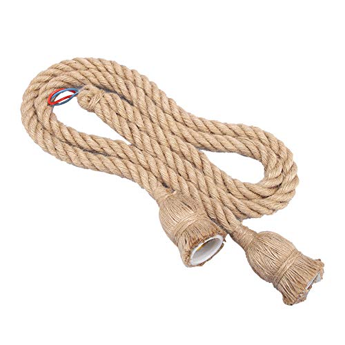 Beste prijs 2m, E27 Vintage Hennep Touw Plafond Lamp Base Hanger Lamp bolhouder 85 265V 1 * Houder 85 265V L (2m 2 koppen) 3