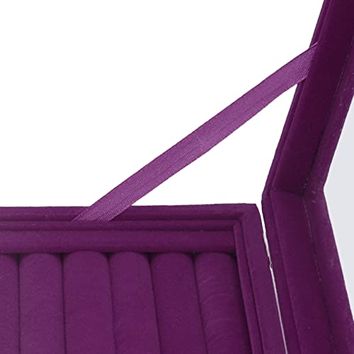 Ring Box sieraden opslag fluweel Display sieraden lade met 7 afdelingen en deksel, sieraden doos Display Case Organisator met helder glazen deksel voor ringen, oorbellen en Manchetknopen(Purple) 3