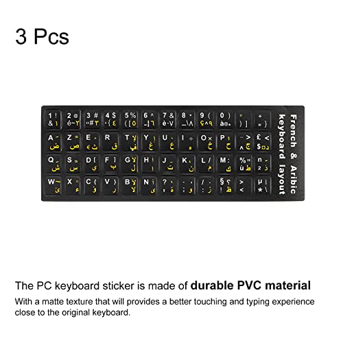 3Scs Arabisch-Franse toetsenbord Stickers PC toetsenbord Stickers Zwarte achtergrond met witte gele letters voor Computer Laptop Notebook Bureaublad 3