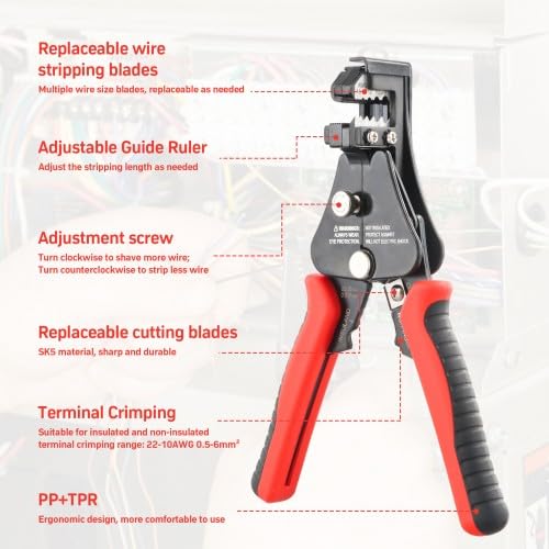 Automatische stripper, kabelstripper, 8-18 AWG, 3-in-1 snijtang, automatische stripper voor elektrische kabels van 0,5 - 6 mm2 3