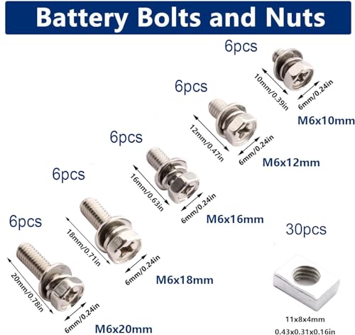 60 st M6 x 10 12 16 18 20 mm Bouten en Noten voor Motorfiets Batterij, Roestvrij stalen batterij Schroeven voor Scooter ATV