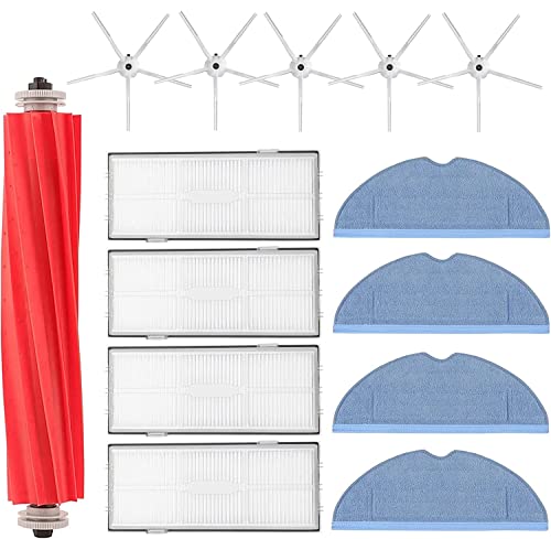 14 stuks Stofzuiger Vervangingsonderdelen voor Xiaomi Roborock S7/T7S Plus, Inclusief 4 filters, 4 mopdoek, 5 zijborstel, 1 rolpenseel (Wit)