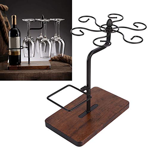 Wijnglas houder met fleshouder, tafelhouder voor 6 glazen en 1 fles, metalen wijnglas standaard voor keuken, lounge en bar (zwart)