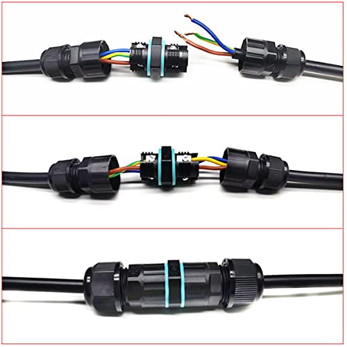 Waterdichte kabelconnectoren IP68 Black Nylon 3-pins 2-pins waterdichte stofdichte UV-bescherming voor kabeldiameter 4-8 mm 3