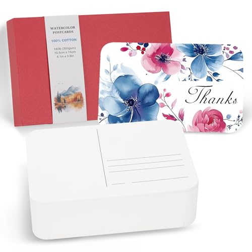 100 vellen aquarel ansichtkaarten, 100% katoen 100 x 15 cm blanco losse hoeken aquarelpapier postkaarten ruw voor mailing kunst schilderen tekening, 150 lbs/300 g/m2 (rood)