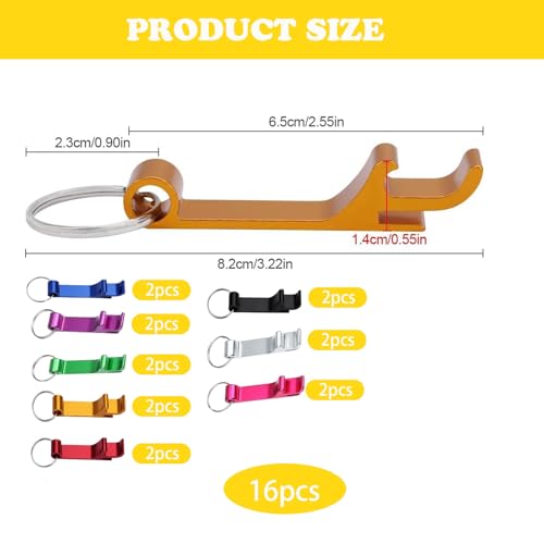 16 st. Flesopener Sleutelhanger Mini bier flesopener aluminium bier flesopener met metalen sleutelhanger voor diverse drankflessen (8 kleuren)