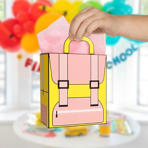 Geschenkzakjes voor de eerste schooldag - 10 stuks papieren zakken met motief en zijdepapier -geschenkverpakking voor de eerste schooldag (roze) 5