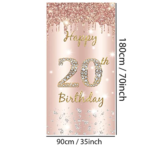 20e verjaardag vrouwen decoratie, gelukkig 20e verjaardag deur Banner Rose Gold,20e Verjaardagsstof Getekende Poster Deur Decoratie, 20e verjaardag achtergrond Banner Vrouw,Voegfeest Welkom Teken