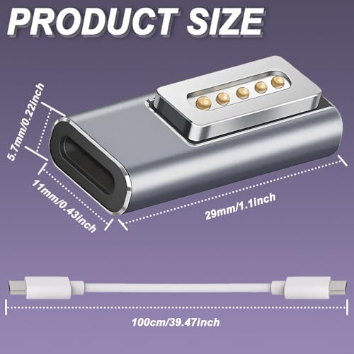 USB C naar Mag-Safe 2 man tot vrouw adapter, type-C PD 100W Power Connector Converter voor Mac Book Air & Pro, ondersteunt 85W/65W/45W Snelle oplader 3