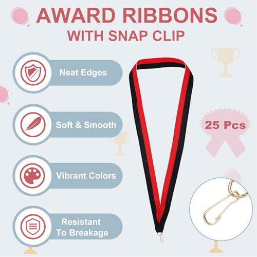 Award Neck Ribbons, Pack van 25 Polyester Medal Lanyards met Click Clip, Blank Award Ribbon voor Competition Performance Sport Party Black/Red 3