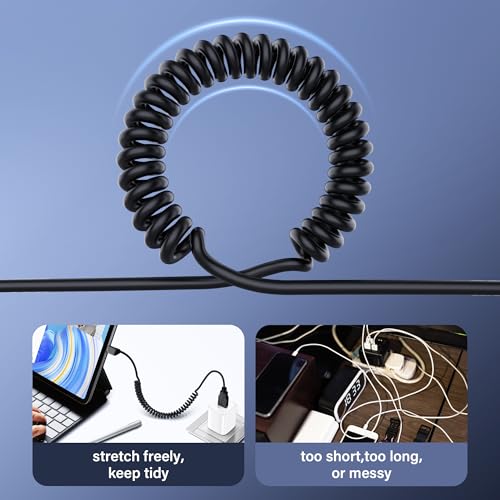 USB Type C C Coil Cable 5 Gbit/s 90 Degree Intrekbare USB 3.0 naar USB C Oplaadkabel en gegevensoverdracht voor telefoon, tablet en andere USB-C-apparaten (M naar D) 4