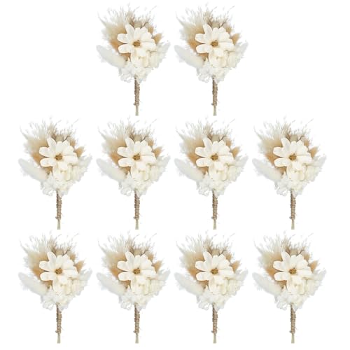 Mini boeket gedroogde bloemen 10 stuks Pampas gras natuurlijke wilde bloemen met stam decoratie Gypsophila bloem plant Boho voor ambachten DIY foto accessoires wit