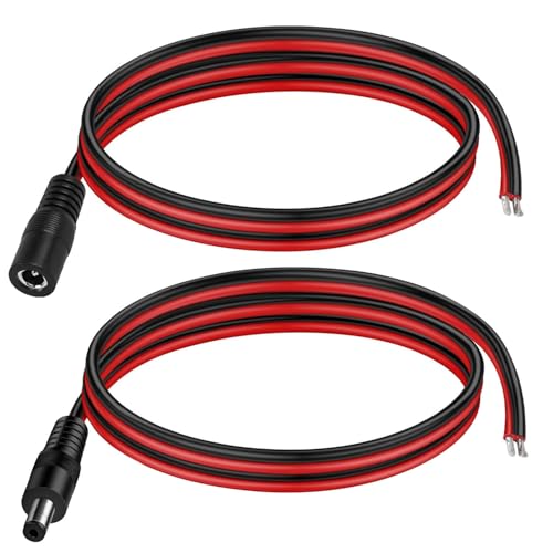 2st 14 AWG 12V 5.5mm x 2,5mm DC Power Pigtail Kabel, 5525 DC Power Jack Barrel Connector voor beveiliging thuis, bewakingscamera en Party Lighting (1m)
