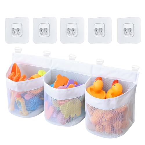 Bad Speelgoed opslagzak met 3 compartiments, opslagzak, badspeelgoed, opslagzak, badspeelgoed, Mesh Bag, opslag en sorteerspeelgoed (wit)