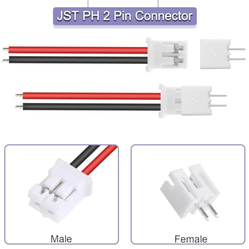 40 stuks JST 2.0 PH 2-pins mannelijke connector met 10 cm kabel en vrouwelijke micro JST PH 2.0mm 2-pins connectorplug voor verticale quadcopter boot auto speelgoed PCB-bedieningspaneel 4