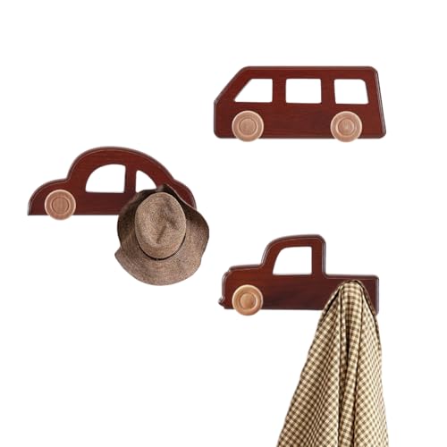 3Stuks 3 Styles Houten wand kleren houder, Dichtheidsbord auto vormgegeven Coat Rack Heavy Duty voor badkamer slaapkamer deur entree decoratie hangen jassen hoeden tassen handdoeken sleutels