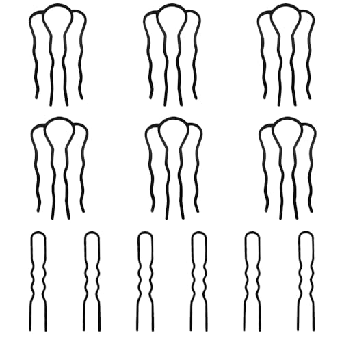 12 st. Metalen Hair Fork Clips Side Combs Vintage Franse Twist Comb Mesy Updo Buns Haarspeld U Shape Hairpin Styling Tool Accessoires voor vrouwen Meisjes Alle Haartypes (Zwart)