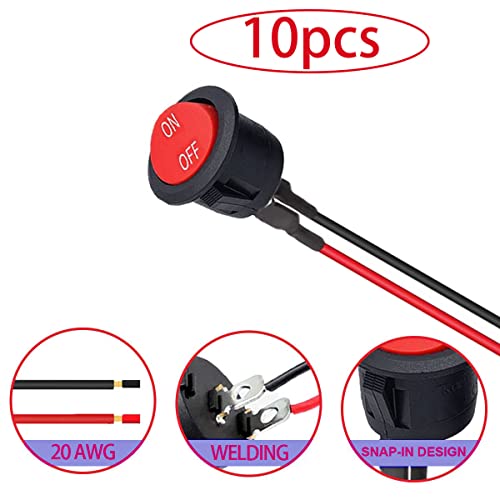 10 x Ronde schakelschakelaar, 12 V, Rocker Switch, Car Rocker Switch, SPST 2 Pool, aan/uit, 6A/250V, 10A/125V AC, voor auto's, boten, rood