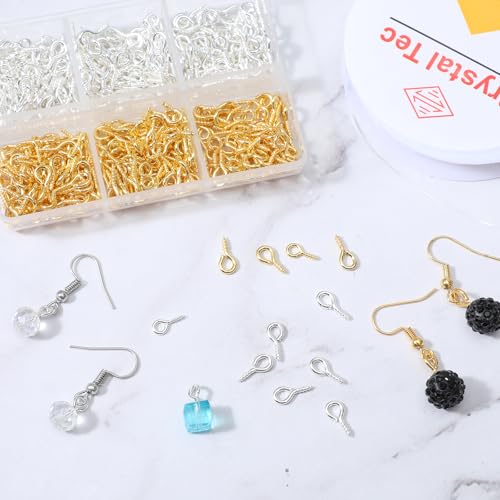 400 st. 3 maten oogschroeven, kleine schroefogen met opslagdoos, metalen oog schroef haken, kleine haken voor kleine schroeven, ringbolt, oogringen voor sieraden, hangers, kralen 3