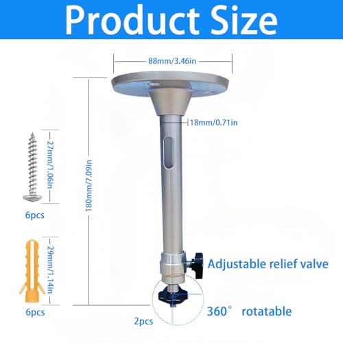 2 x Plafondsteunen, Projector, Aluminiumlegering, Projectorhouder, 180 mm Projector, Plafondhaak, 360° Verstelbaar, met schroeven en uitbreidingsbuis, voor projectoren en bewakingscamera's