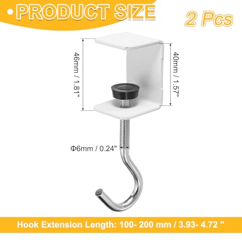 Bureauhaak, 2 stuks Bureauhouder houder Hook Square J haken voor opknoping tas rugzak onder bureaulamp portemonnee verstelbare hoofdtelefoon tafelkast deur onder counter, wit