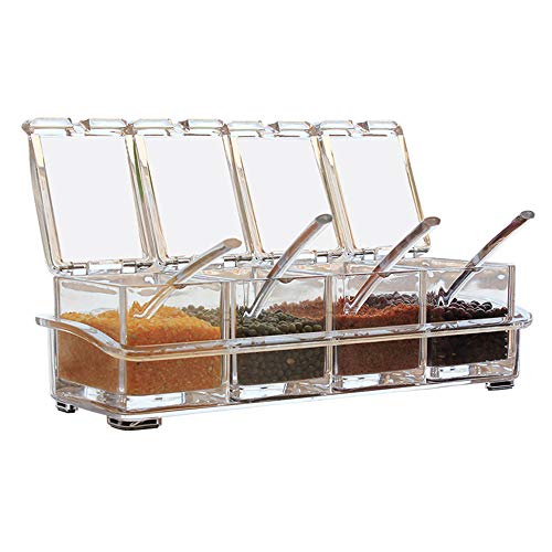 Transparante Spice Box, 4PCS PS plastic opslag container Clear Spice Jar Seasoning Box met Lepel voor Keuken, Thuisgebruik, Zout, Suiker Cruet, Spice Jars