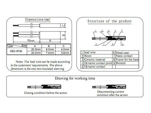 Thermostaat Thermische Beschermer, KSD9700 Thermische Beschermer - Bimetaal Temperatuurschakelaar N/O (130 °C, Normaal Sluiten) 3
