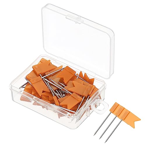 50 stuks Vlaggenkaart pennen, 1 Inch Reiskaart Pennen met Plastic Head voor Cork Pin Board Fotokaart Oranje ophangen