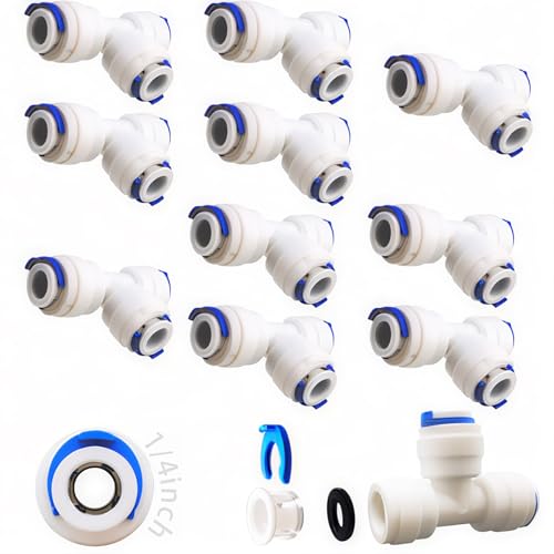 10 st Adapter Pastang, RO Water Filter Fitting 6,35mm (1/4") Pushfit Straight Plug for Water Piping, Pressing Fridge Slang (T-Joint)