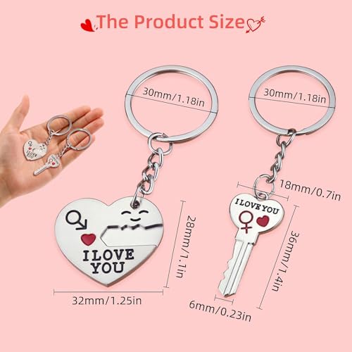 Love Couples Keychains, Set van 2 Romantic I love you Heart Gepersonaliseerde Keychains Koppels Keychain paar cadeaus voor hem en haar geliefden, zilver, One Size, zilver 4